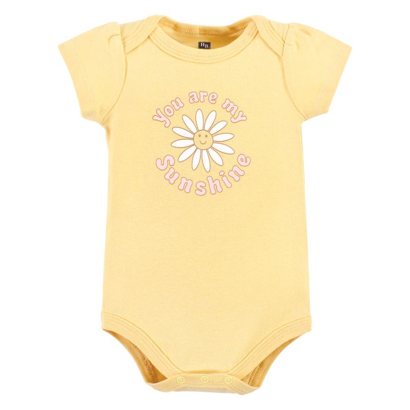 Hudson Baby Infant Girl Cotton Bodysuits, Peace Love Flowers, 5 of 6