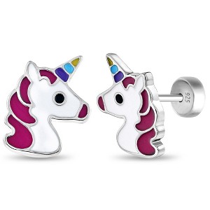 Girls' Rainbow Unicorn Push Back Sterling Silver Earrings - In Season Jewelry - 1 of 4