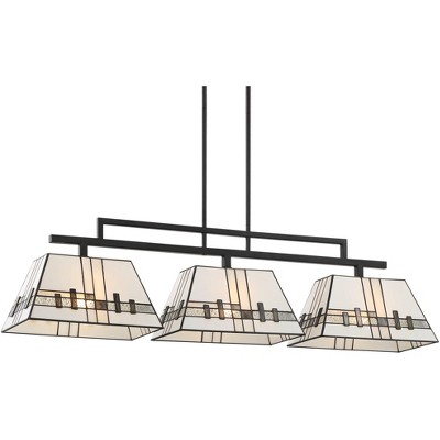 Robert Louis Tiffany Black Large Linear Island Pendant Chandelier 45 3/4" Wide 3-Light Modern Tiffany Style Art Glass for Kitchen