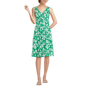 Lands' End Women's Cotton Modal Pleated Fit and Flare Dress - 1 of 4