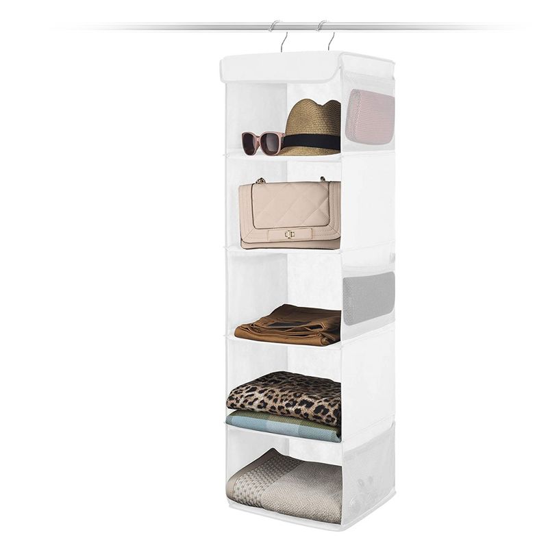OSTO 5-Shelf Hanging Closet Organizer Closet Shelves with Mesh Pockets; Hanging Shelf for Clothes, Bags, Hats, and More, 1 of 5