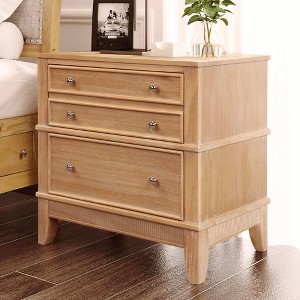 Hazel 3-Drawer Side Table, Natural Finish, Felt-Lined Storage, Pine and Mindi Veneers, 1 pcs-- Frevyn - 1 of 4