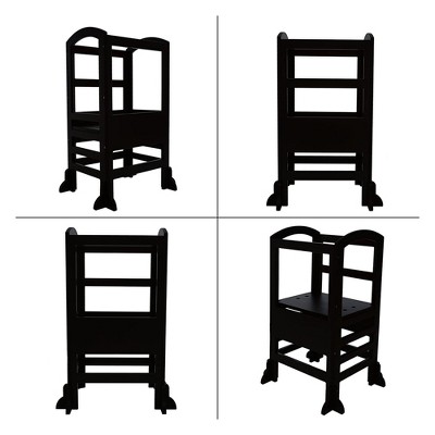 Black Wooden Adjustable Height Kids Learning Step Stool