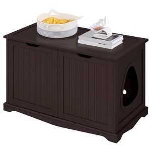 LunaLulinlk Brown Wooden cat litter box (with partition) - 1 of 4