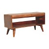 TiramisuBest Contemporary Bench in Silver Metal and Camel Faux Leather, 18.0"L Entryway Bench - 2 of 4
