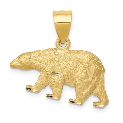 Black Bow Jewelry 14k Yellow Gold Satin and Diamond Cut Bear Pendant, 24mm