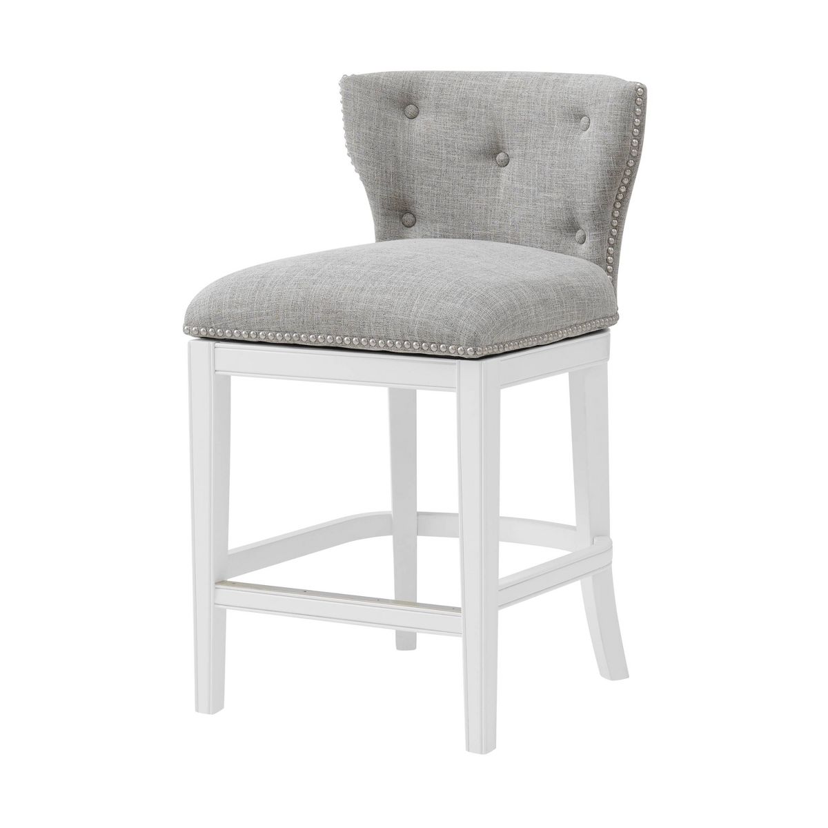 Set of 2 Miranda Swivel Counter Height Barstools White - Alaterre Furniture: Linen Fabric, Nailhead Trim, Memory Return-Swivel - thumbnail 3