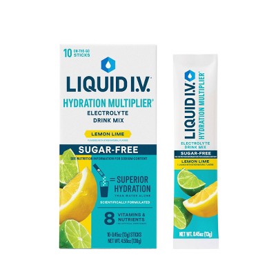 Liquid I.V. Sugar Free Hydration Multiplier Vegan Powder Electrolyte Supplements - Lemon Lime - 0.45oz/10ct