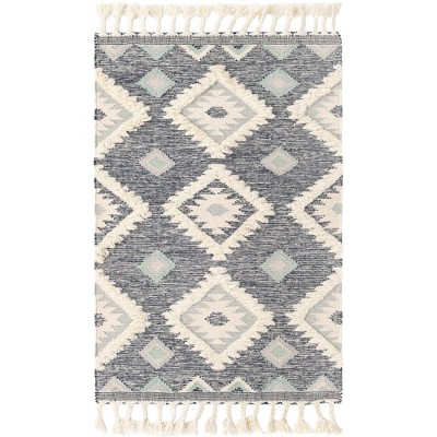 Dark Blue Geometric Wool Handmade Rectangular Area Rug