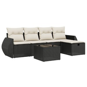 vidaXL Garden Sofa Set Black Poly Rattan, Steel, Tempered Glass Large - 1 of 4