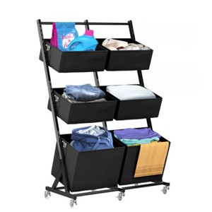 SEVOBAL Rolling Laundry Hamper Sorter Freestanding Laundry Hamper with 6 Adjustable Storage Baskets for Bedroom Laundry, Black, 22.62"*14.82"*5.07" - 1 of 4