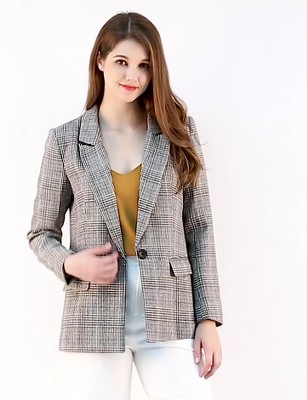 Relaxed-Fit One-Button Houndstooth Blazer