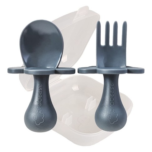 Baby Self Feeding Utensils Spoon and Fork Set Gray