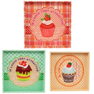 Northlight Set of 3 Cupcake Theme Square Wooden Serving Trays 16 - Green/Brown - 1 of 4