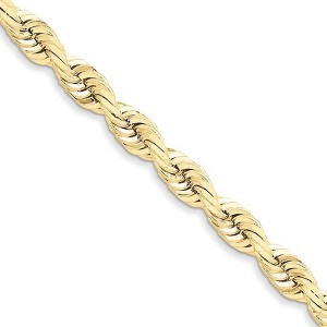 Black Bow Jewelry Men's 7mm 10k Yellow Gold Diamond Cut Solid Rope Chain Bracelet - 1 of 4