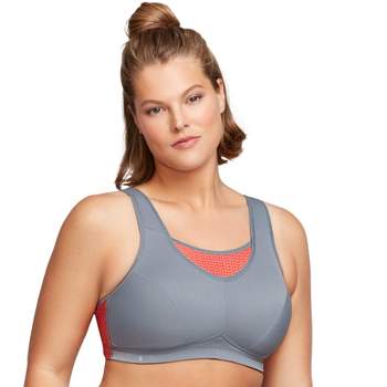 Glamorise Womens No-Bounce Camisole Elite Sports Wirefree Bra 1067 Gray/Coral