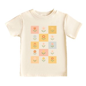 The Juniper Shop Checkered Floral Chart Toddler Short Sleeve Tee - 5T - Cream - 1 of 4