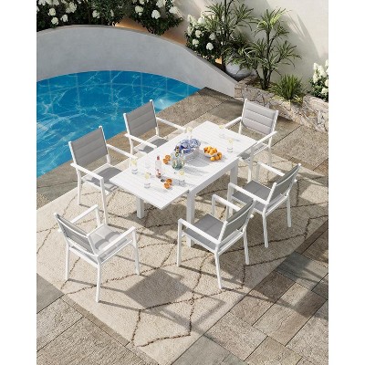 Aluminum 31"-63" Extendable Outdoor Dining Table Set for 4-6 Person, Expandable Patio Table with Aluminum Slat for Backyard, Deck
