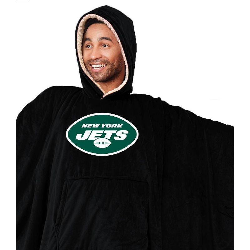 NFL New York Jets Team Color Bloncho with Logo Patch and Faux Shearling Inside Throw Blanket, 2 of 3