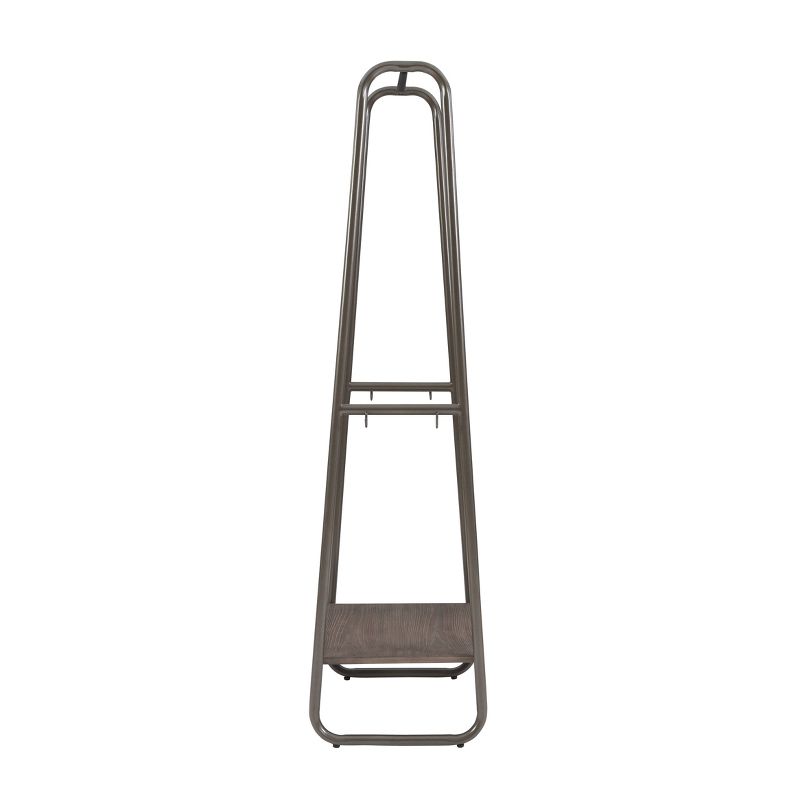 Roset Transitional 4 Hooks and a Shelf Tall Coat Rack Distressed Brown Finish and Pewter Metal - Linon, 5 of 11