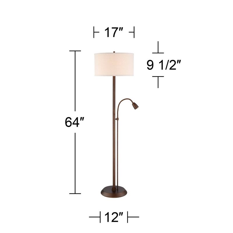 Possini Euro Design Traverse Modern Floor Lamp with LED Gooseneck Reading Light 64" Tall Oil Rubbed Bronze Oatmeal Drum Shade for Living Room Bedroom, 4 of 10