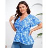 YESFASHION Women Plus Size Blouse V Neck Drawstring Top Floral Short Sleeve Shirt - 2 of 4
