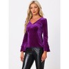 INSPIRE CHIC Women's Regular Fit V Neck Velvet Flare Long Sleeve Peplum Blouse - 2 of 4