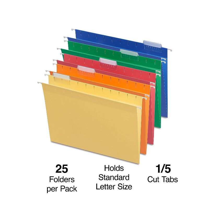 MyOfficeInnovations Hanging File Folders 5 Tab Letter Size Assorted 25/Box (875411), 2 of 6