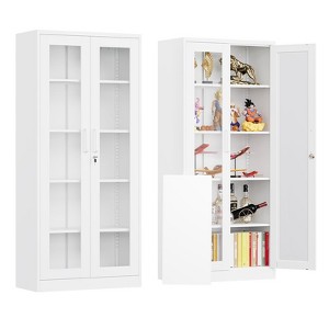 Mlezan Display Cabinet: Glass Doors, 4 Adjustable Shelves, Locking Case. Ideal for Home, Office, or Clinic. Assembly Required. - 1 of 4