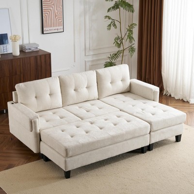 83.4"W Sectional Sofa Couch, Sofa Bed with Two USB Ports, Movable Ottoman and Reversible Chaise Lounge -ModernLuxe