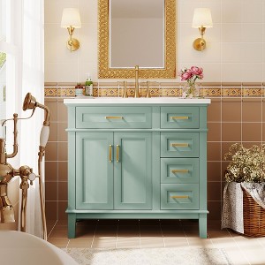 Whisen 36 in. Bathroom Storage Cabinet Bathroom Vanity with Resin Sink, Soft Close Doors and 4 Drawers - 1 of 4