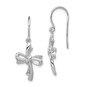 Black Bow Jewelry Diamond Ribbon Cross Dangle Earrings in Sterling Silver - 1 of 4