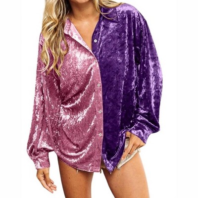 Women's Contrast Button Up Long Sleeve Shirt - BiBi