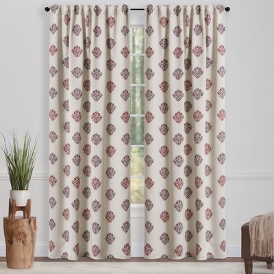 Ruby Damask Blackout Polyester Window Curtain Panels, 52" x 63"