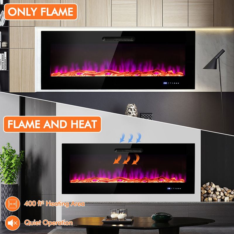 Costway 50''\60'' Electric Fireplace Recessed Wall Mounted Heater W/ Decorative Crystal & Log, 5 of 11