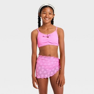 Girls' 3pc Spring Blossom Bikini Set - art class™ Pink - 1 of 4