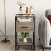 ODK 1PCS Nightstands, Beside Table with Storage Drawer, Small End Table with Steel Frame and Tempered Glass Top, Bedroom, Black and Rustic Brown - 2 of 4