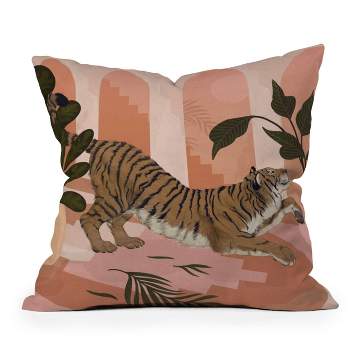 Laura Graves Easy Tiger Square Throw Pillow Pink - Deny Designs