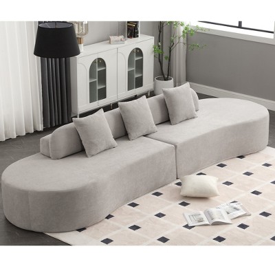 Modern Curved Modular Sofa w/3 Pillows - Plush Terrycloth, Minimalist, No Assembly, for Living Room, Apartment