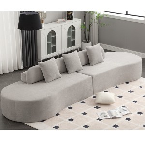Modern Curved Modular Sofa w/3 Pillows - Plush Terrycloth, Minimalist, No Assembly, for Living Room, Apartment - 1 of 4
