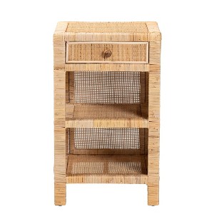 Bella Mahogany Wood and Natural Rattan 1 Drawer Nightstand Natural Brown - Baxton Studio - 1 of 4