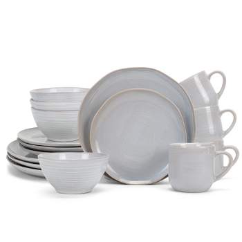 Elanze Designs 16-Piece Reactive Glaze Ceramic Stoneware Dinnerware - Service for 4, Pale Grey