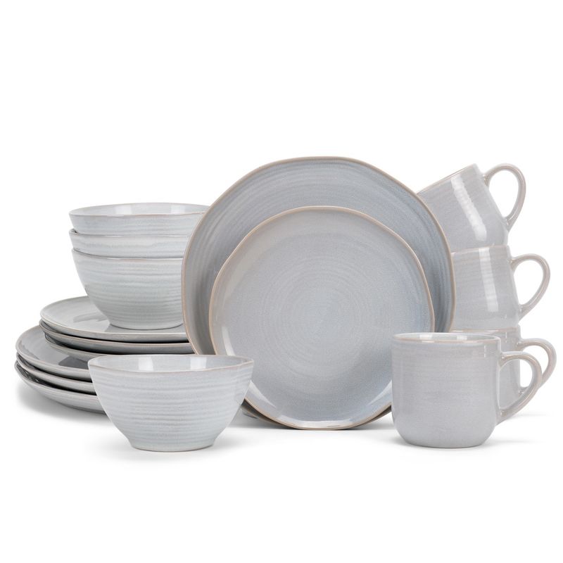 Elanze Designs 16-Piece Reactive Glaze Ceramic Stoneware Dinnerware - Service for 4, Pale Grey, 1 of 7