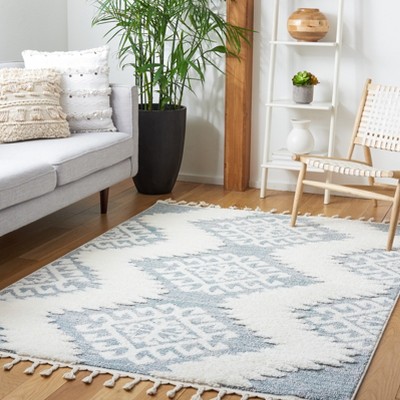 Teal and Ivory Diamond Pattern Rectangular Shag Rug