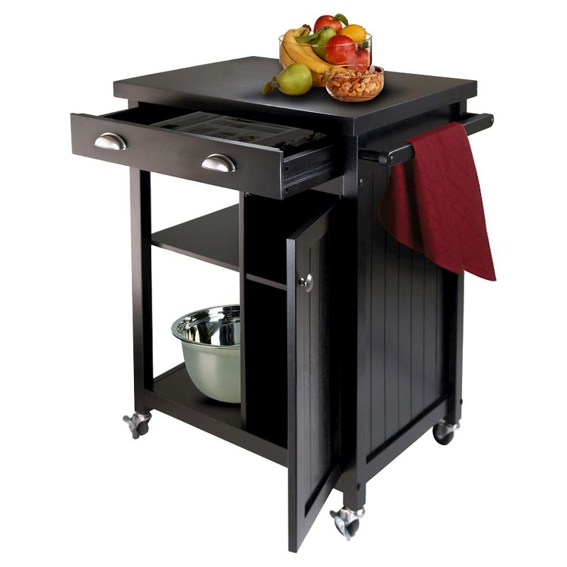 Timber Kitchen Cart with Wainscoting Panel Wood/Black - Winsome, 4 of 5