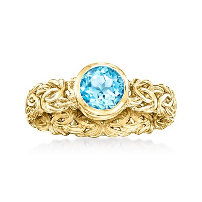 Ross-Simons 1.00 Carat Bezel-Set Swiss Blue Topaz Byzantine Ring in 18kt Gold Over Sterling Size 7