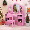 Costway Kids Vanity Table & Chair Set 2-in-1 Princess Pretend Play Makeup Vanity Set Pink/White - 4 of 4