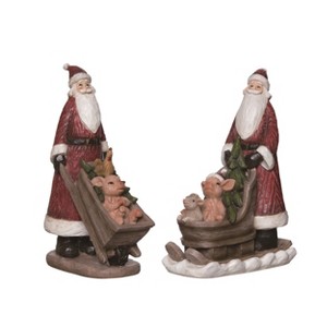 Transpac Small Resin Carved Santa Figurine Set of 2 Christmas Home Decorations - 1 of 1