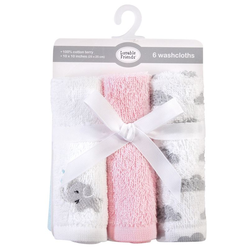 Luvable Friends Baby Girl Super Soft Cotton Washcloths, Elephant Spray, One Size, 3 of 4