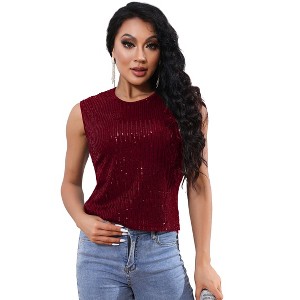 Sequin Tank Tops For Women Sleeveless Sparkle Shimmer Round Neck Vest Tops Glitter Camisole - 1 of 4